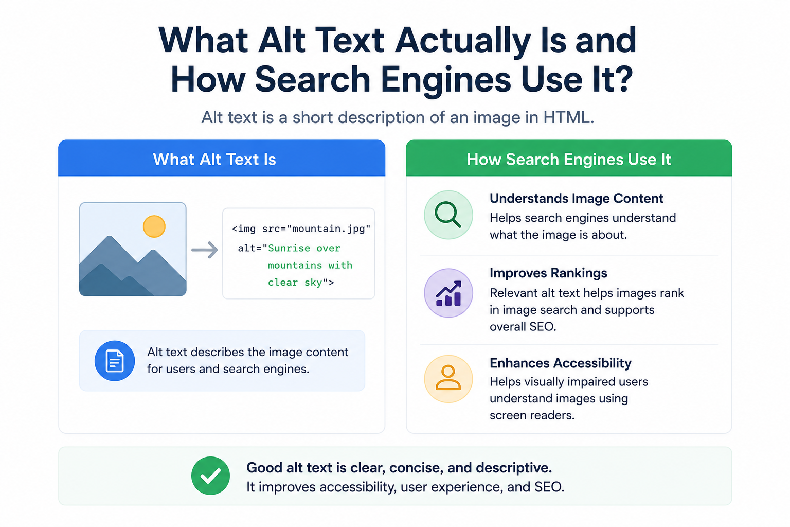 HTML code editor showing image alt text attribute implementation for SEO